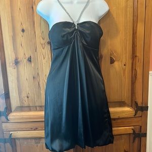 Black Mini Dress With Jeweled Halter Neckline, Size Medium